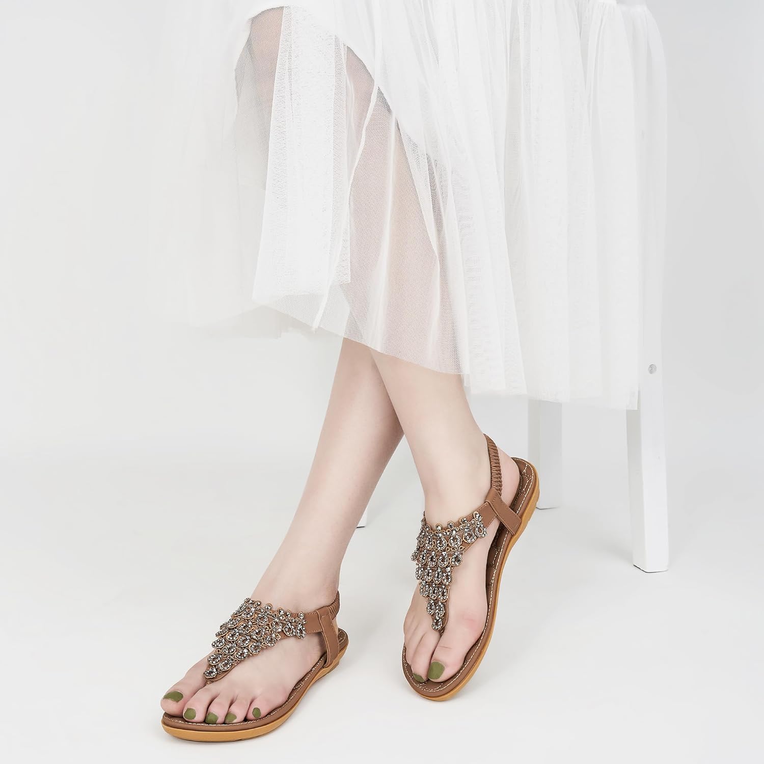 Harence Womens Summer Flats Sandals: Casual Bohemian Dressy Thong Flat Shoes Comfortable Slip on Elastic Ankle Strap Beach Sandal - Image 2