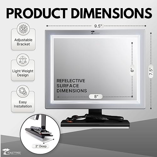 Miniatura 5 de ToiletTree Products Espejo de ducha LED de lujo sin niebla con escobilla de goma antivaho – Espejo de afeitar ajustable con escobilla de goma – a