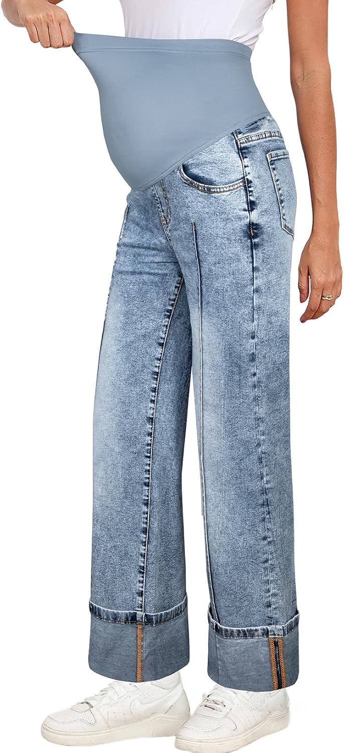 BLENCOT Maternity Jeans for Women Straight Leg Relaxed Fit Over Belly Pregnancy Denim Pants Maternity Clothes with Pockets - Image 2