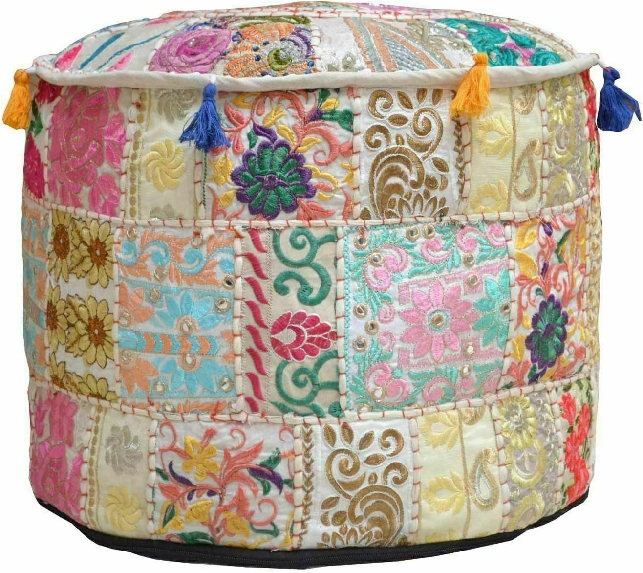 Indian Pouffe Cotton Throw Floor Fancy Seating Cover Vintage Embroidered Pouf Cover