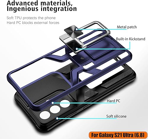Miniatura 3 de LMDAMZ Funda compatible con Samsung Galaxy S21 ultra resistente, grado militar, a prueba de golpes, doble protección (TPU+PC), funda magnética