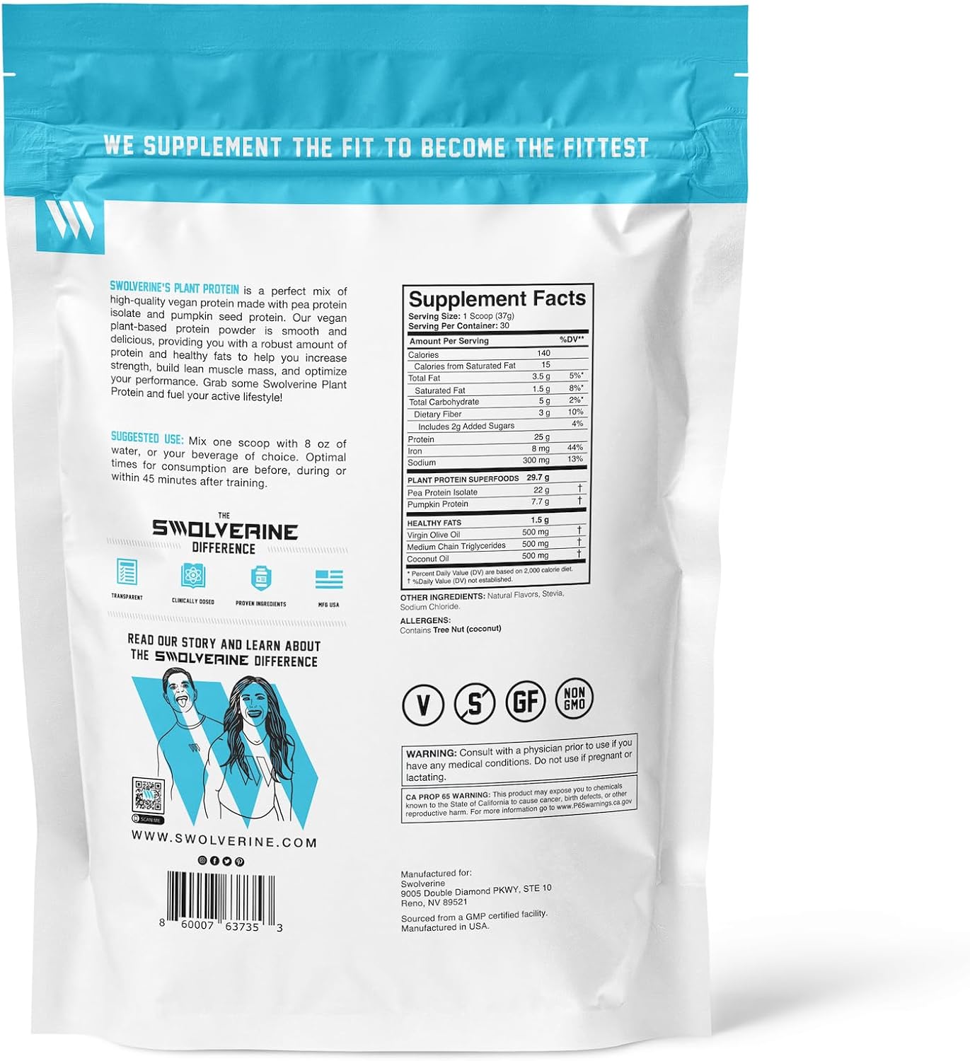 Swolverine Plant Protein | 100% Vegan, Plant-Based Protein Powder, Pea Protein Isolate, Pumpkin Seed Protein, 25G Protein, 30 Servings Chocolate Cake Flavor (Chocolate Cake)