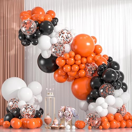 Kit de arco de globos de color negro, blanco y naranja, guirnalda de globos de confeti de 18, 12, 10, 5 pulgadas, para Halloween, cumpleaños, negro,