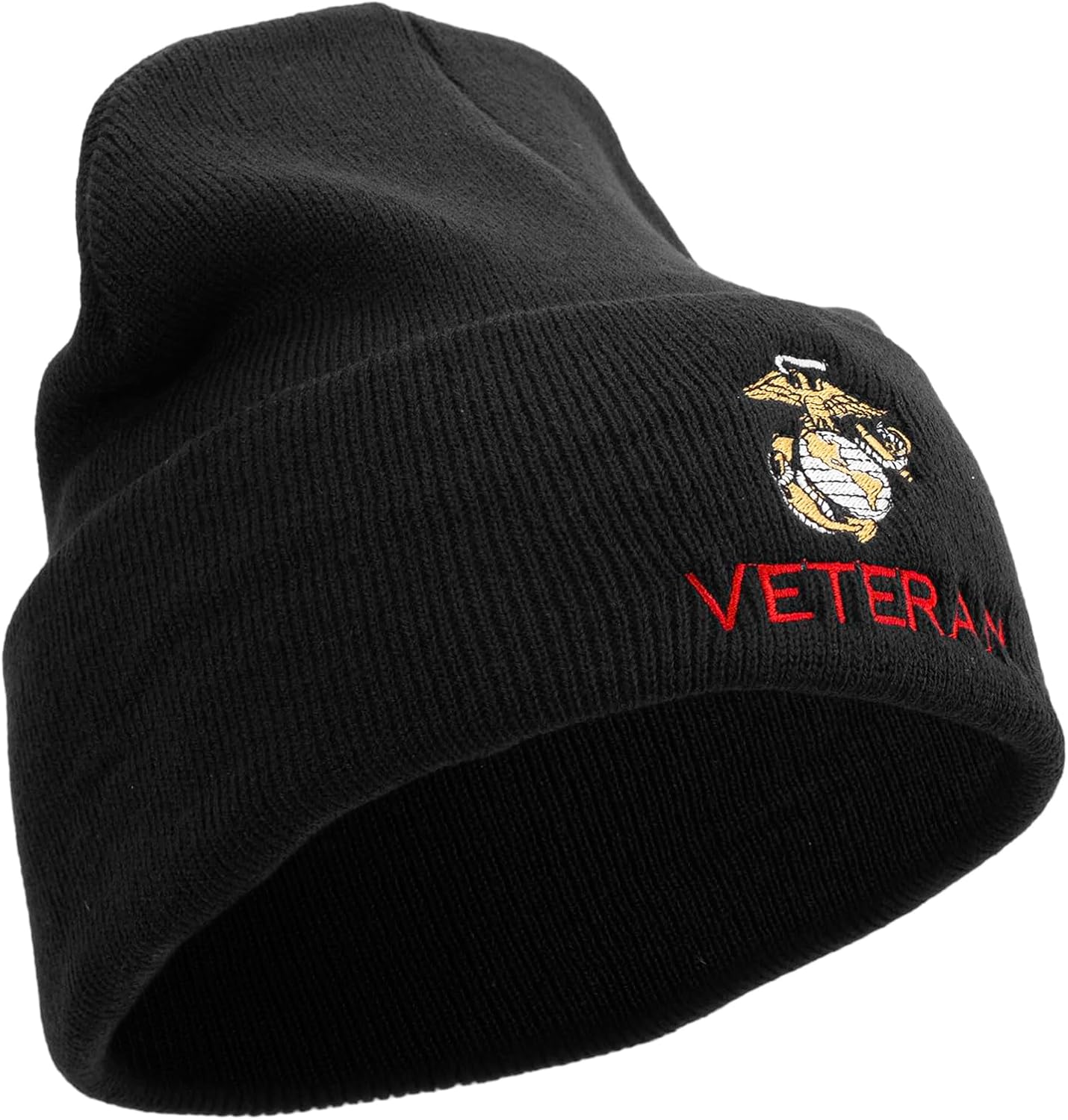 Marine Veteran Logo Embroidered 12 Inch Solid Knit Cuff Long Beanie Made in USA - Image 4