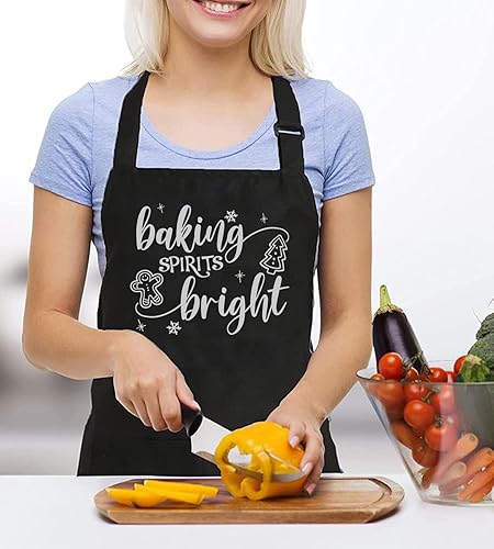 Miniatura 2 de Baking Spirits - Delantales brillantes para mujer con 2 bolsillos de Navidad, impermeable, ajustable, babero, cocina, barbacoa, delantal