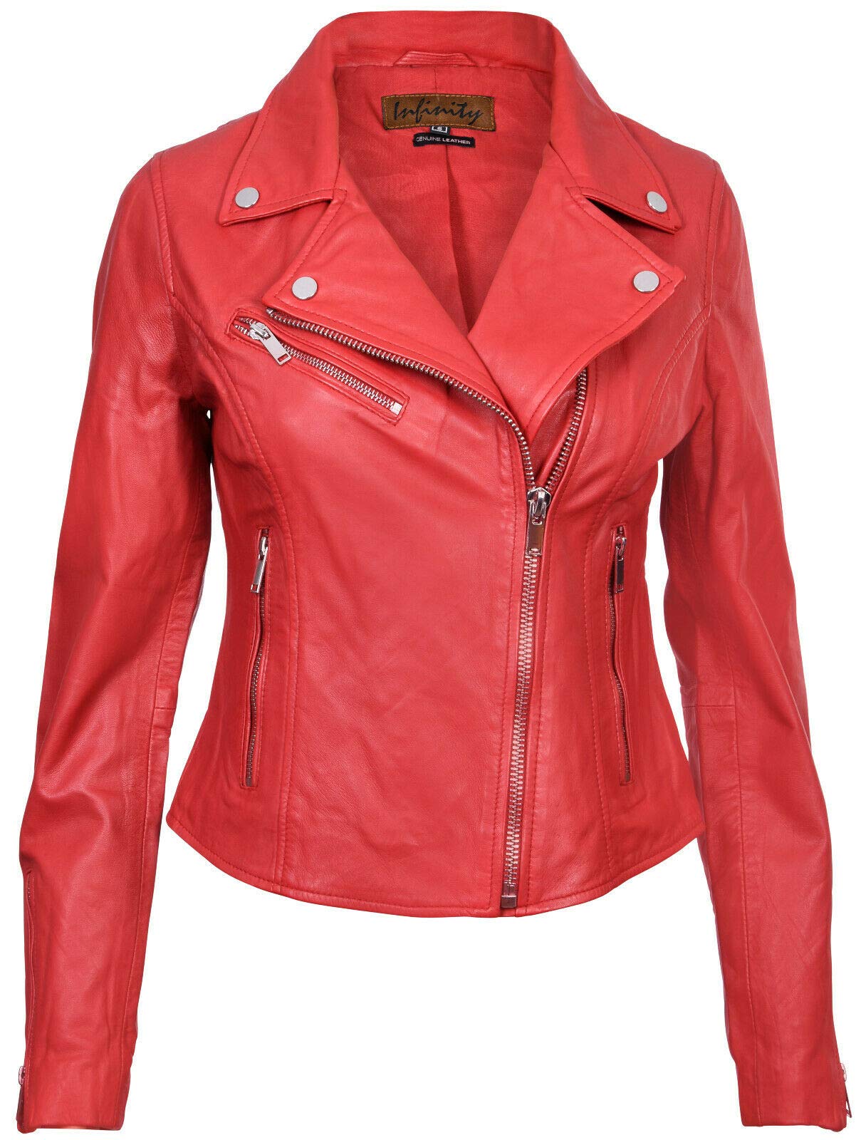 Dames Leren Jas Klassieke Biker Stijl Zwart Echt Lederen