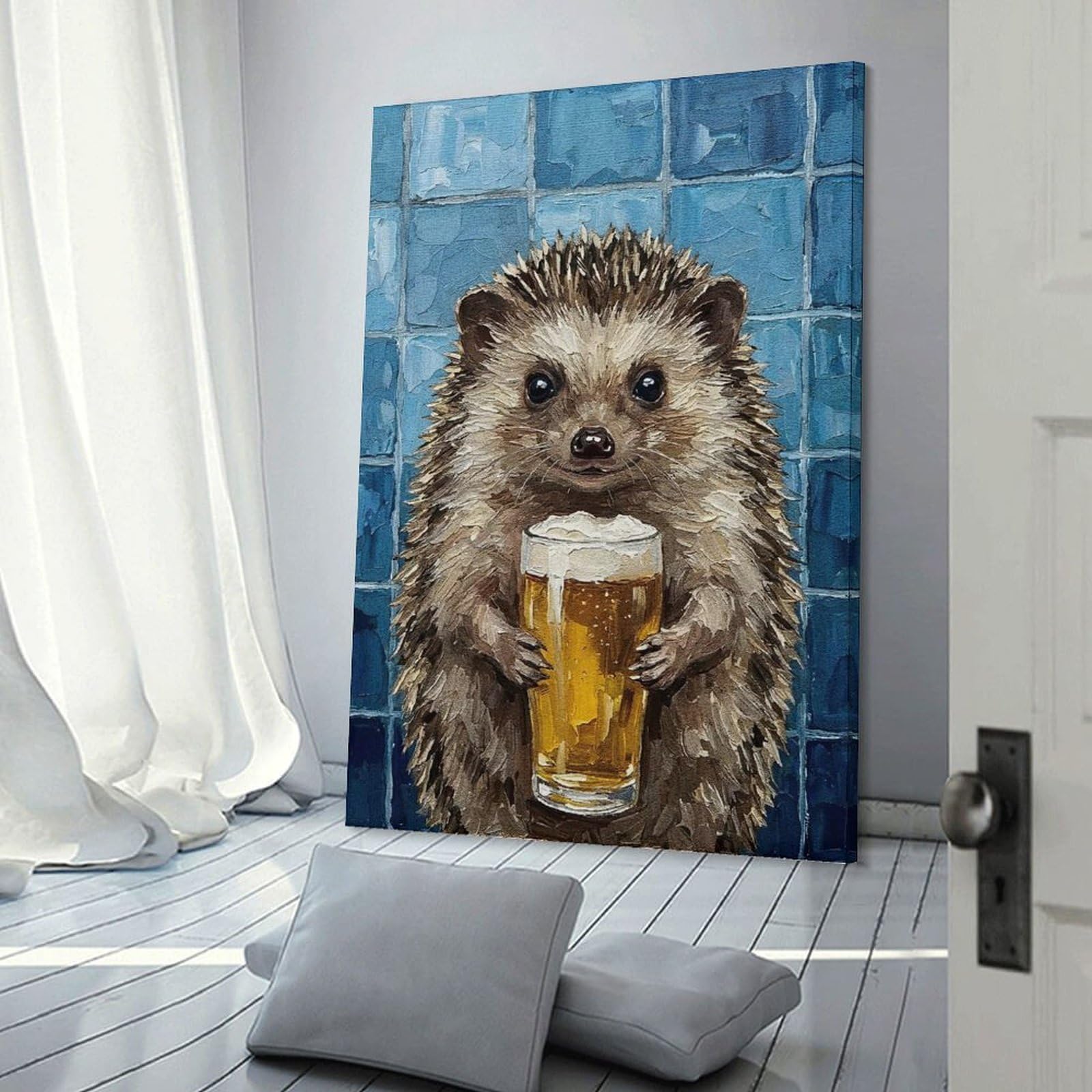 Junmoney Frame-Style-10 Hedgehog With Beer Painting Room Decor Wall Art 20X30inch(50X75cm), For Lounge Decor, Offices Or Entryway Styling, A Flexible Wall Accent For Shared Spaces