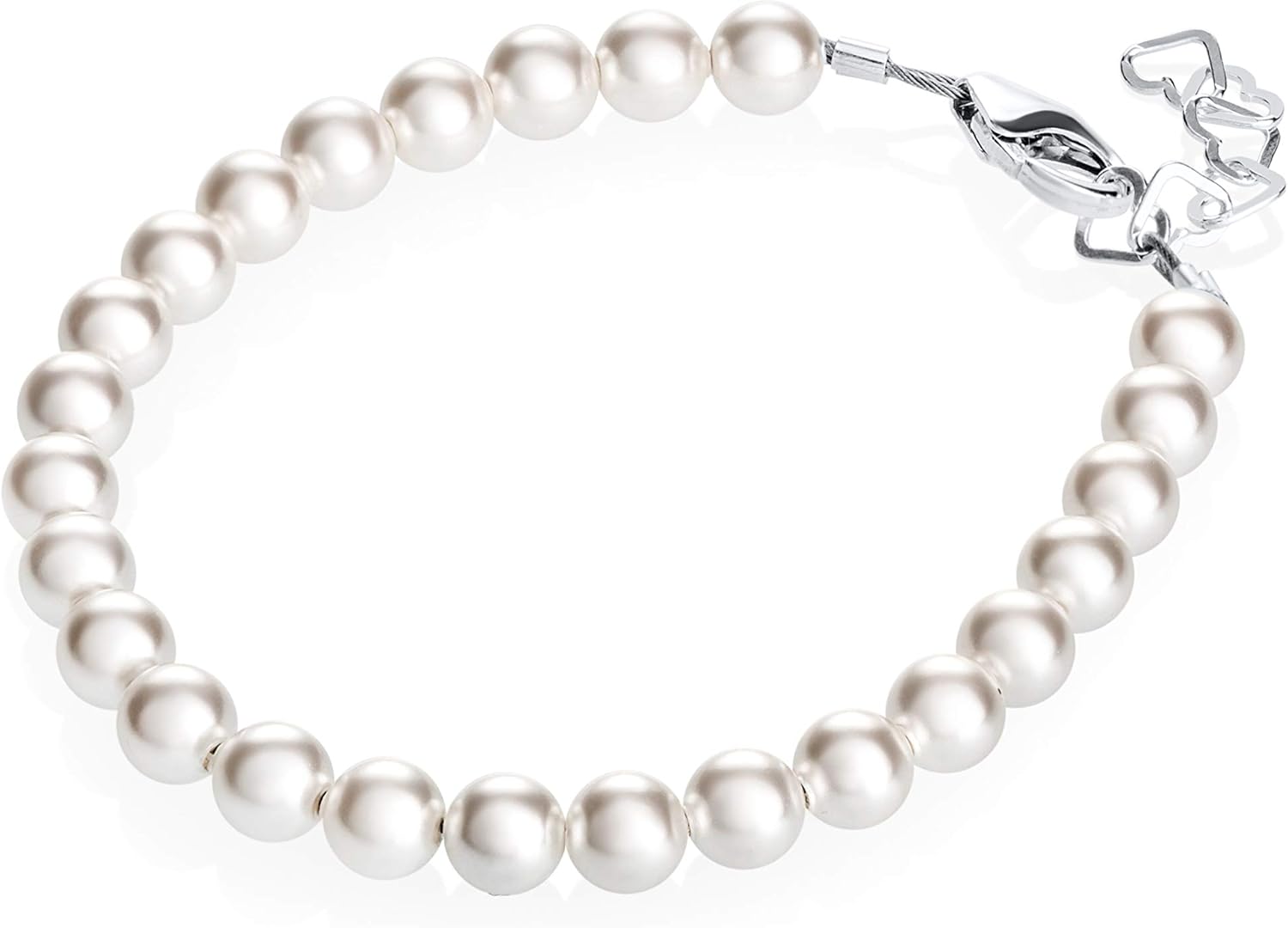 Delicate Sterling Silver Bracelets for Girls | High-End European Simulated Pearls | Elegant Girls Jewelry | Pearl Bracelet for Birthday Gifts, Flower Girls | Her First Set of Pearls or Special Days