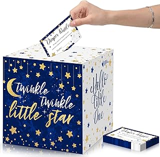50 Pcs Twinkle Little Star Diaper Raffle Tickets with Box for Baby Shower Gender Reveal Party Decoration Little Star Diaper Raffle Cards Party Supplies Game Kit Diaper Raffle Insert Ticket (Blue)