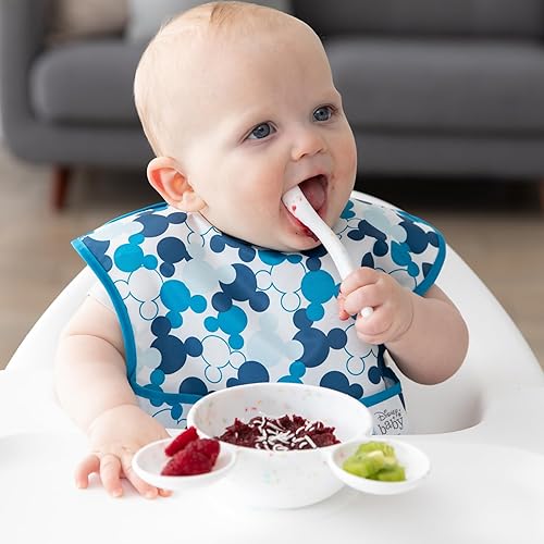 Miniatura 2 de Bumkins Disney Baby Bowl, juego de alimentación de silicona con succión para bebés y niños pequeños, incluye cuchara, juego de primera alimentación,