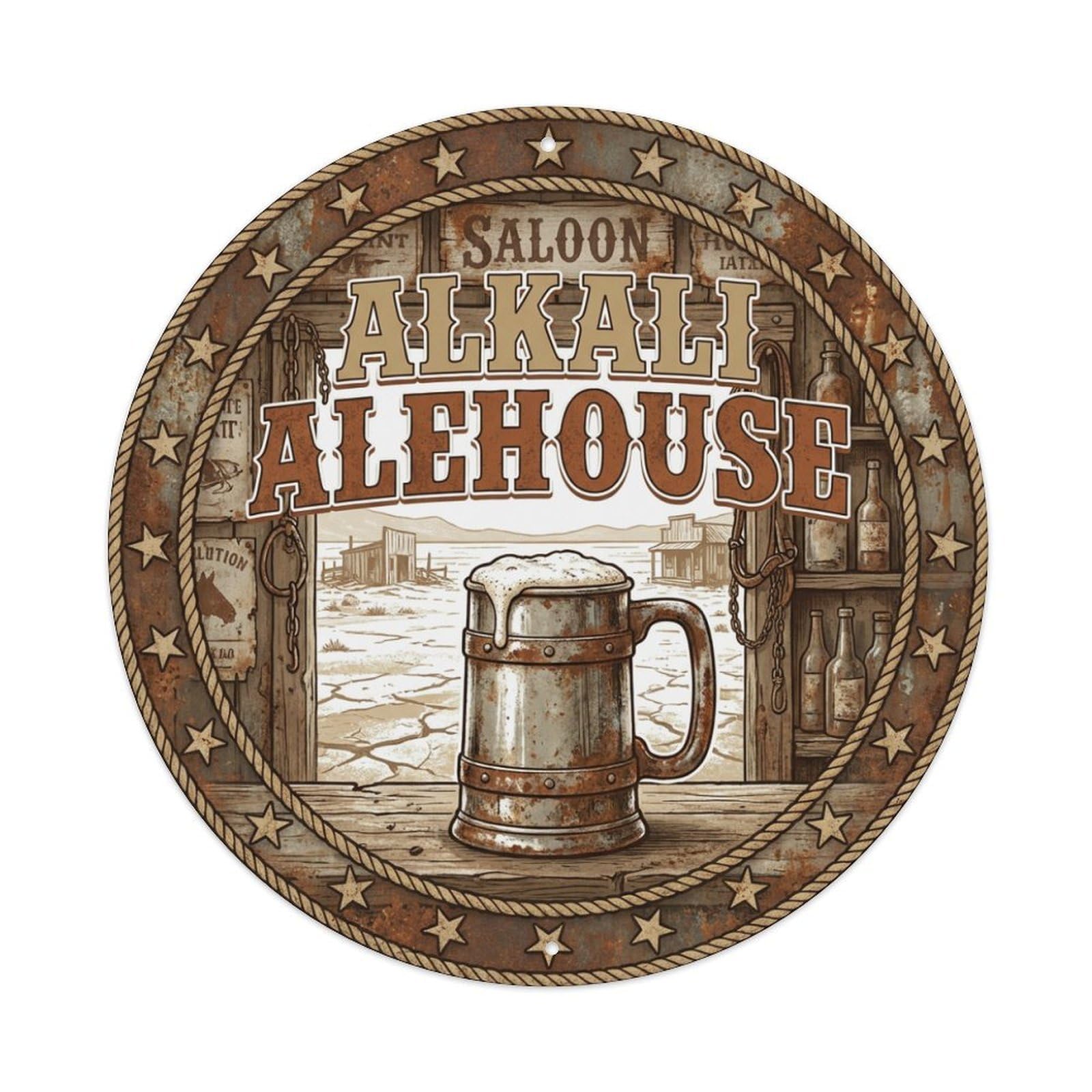 Vintage Beer Western Cowboy Alkali Alehouse Retro Bar for Pub Metal Tin Sign