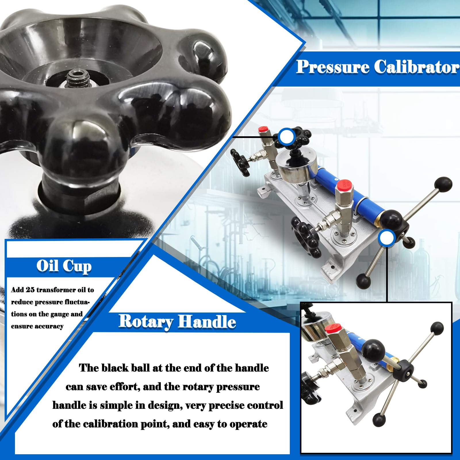 LGXEnzhuo Hydraulic Pressure Calibrator Vacuum Force Pump Calibrator Manual Pressure Gauge Tester for Lab/Factories/Colleges 0-6Mpa