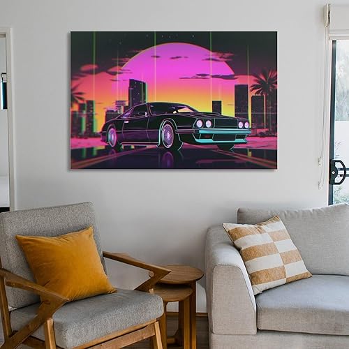 Miniatura 6 de Vaporwave - Pósteres nostálgicos de neón de los años 80 para habitación, sala de estar, dormitorio, decoración de pared de automóvil, lienzo