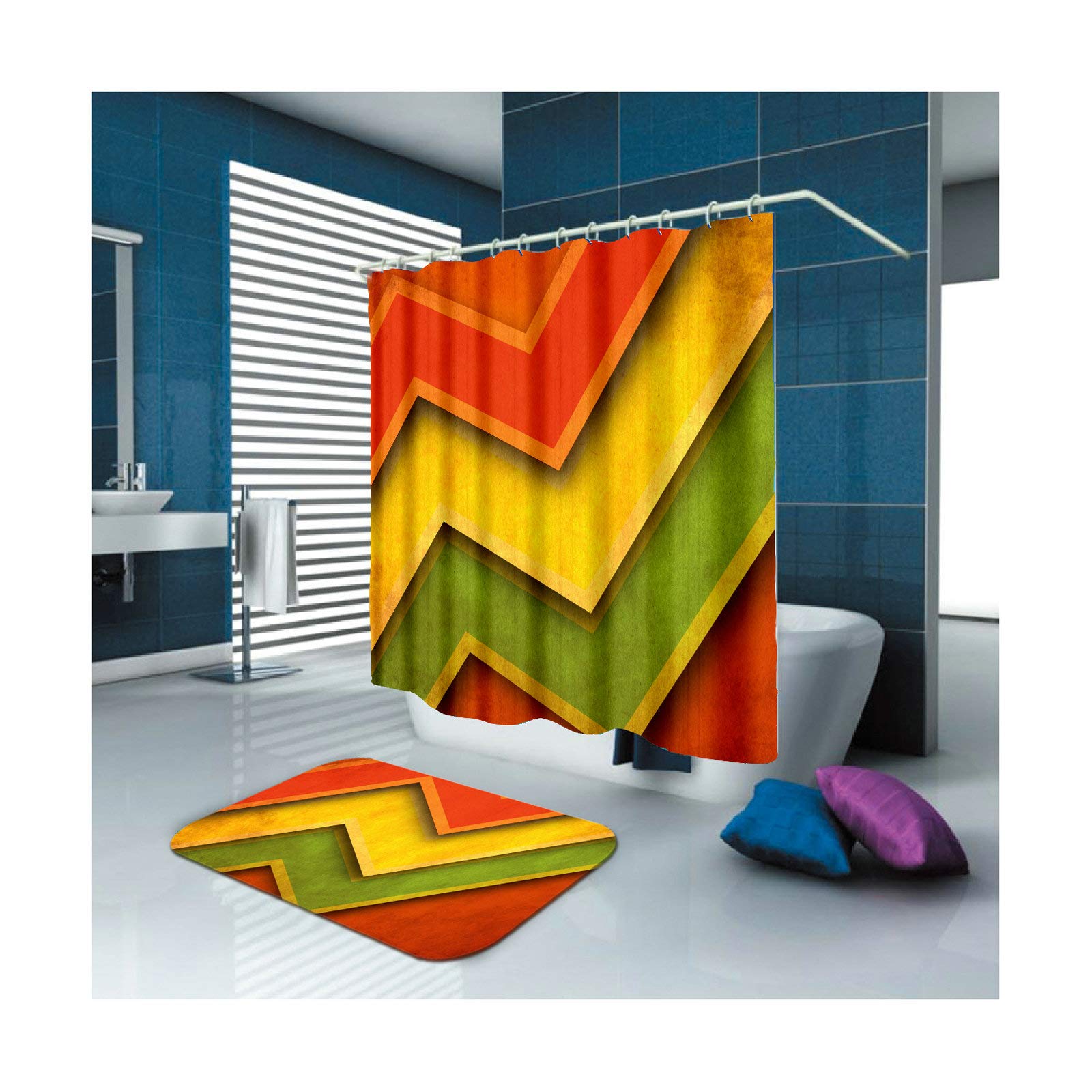 Daesar Dywaniki łazienkowe do łazienki 40 x 60 3D geometria zasłona łazienkowa 180 x 180 cm zapobiegające powstawaniu pleśni, zestaw mat łazienkowych