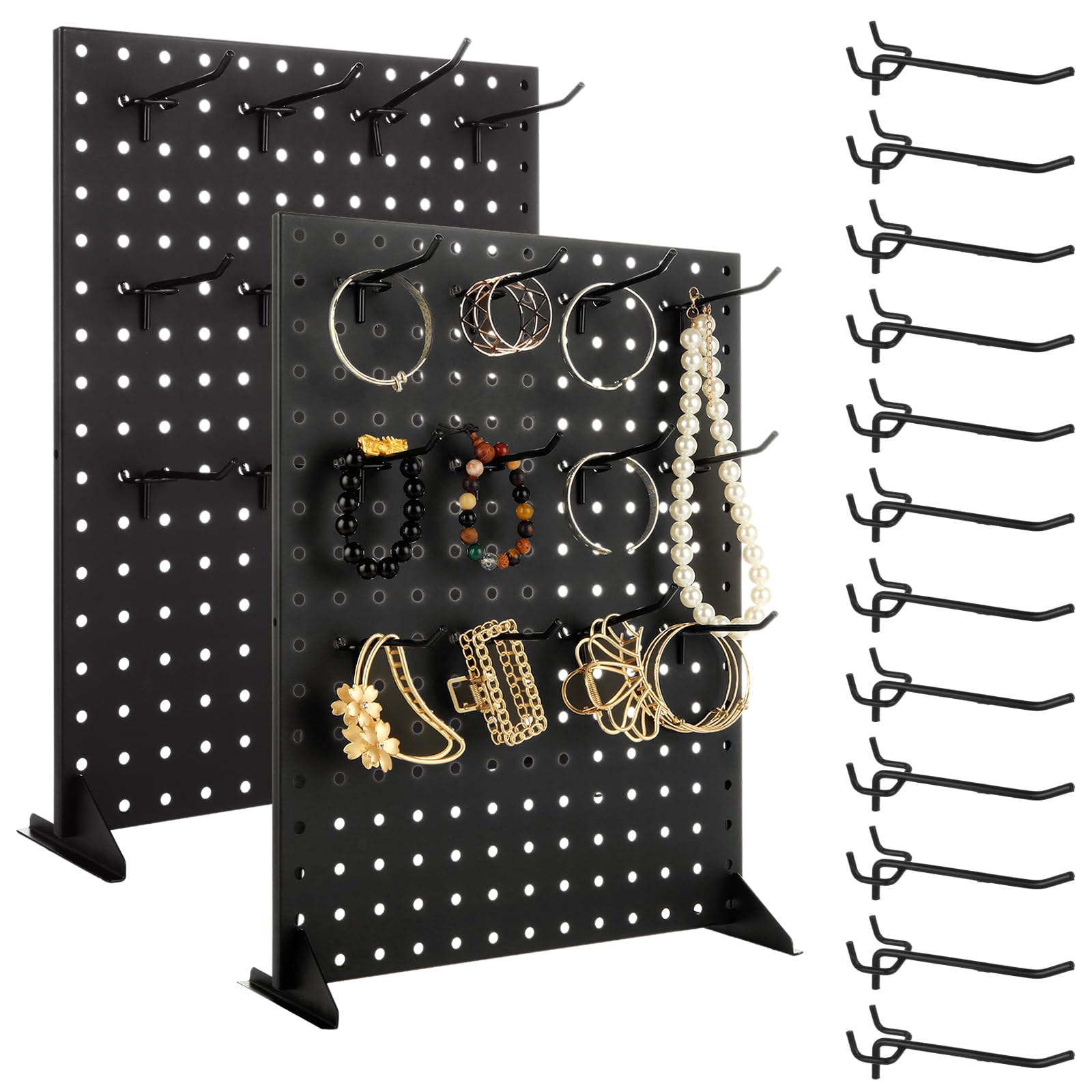 SHUESS 2 x Metall-Stecktafel, Präsentationsständer mit 24 Haken, Tisch-Stecktafel, Verkaufsständer für Verkaufszubehör, Ausstellungsständer für Boutique, Geschäfte, Verkäufer und Veranstaltungen (43,2