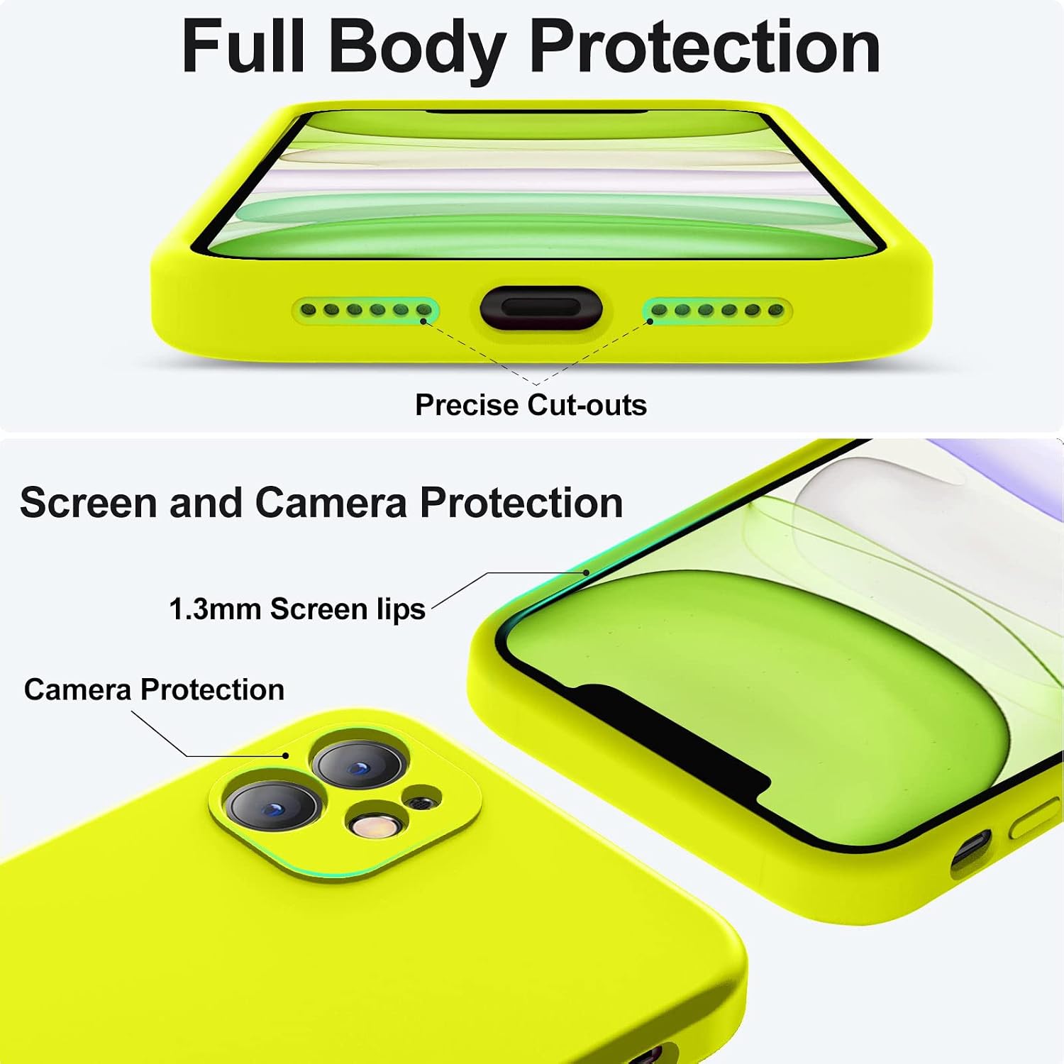  Compatible with iPhone 11 Case, Upgraded Liquid Silicone with [Flat Edges] [Camera Protection] [Soft Anti-Scratch Microfiber Lining] Phone Case for iPhone 11 6.1 inch - Neon Lemon thumbnail