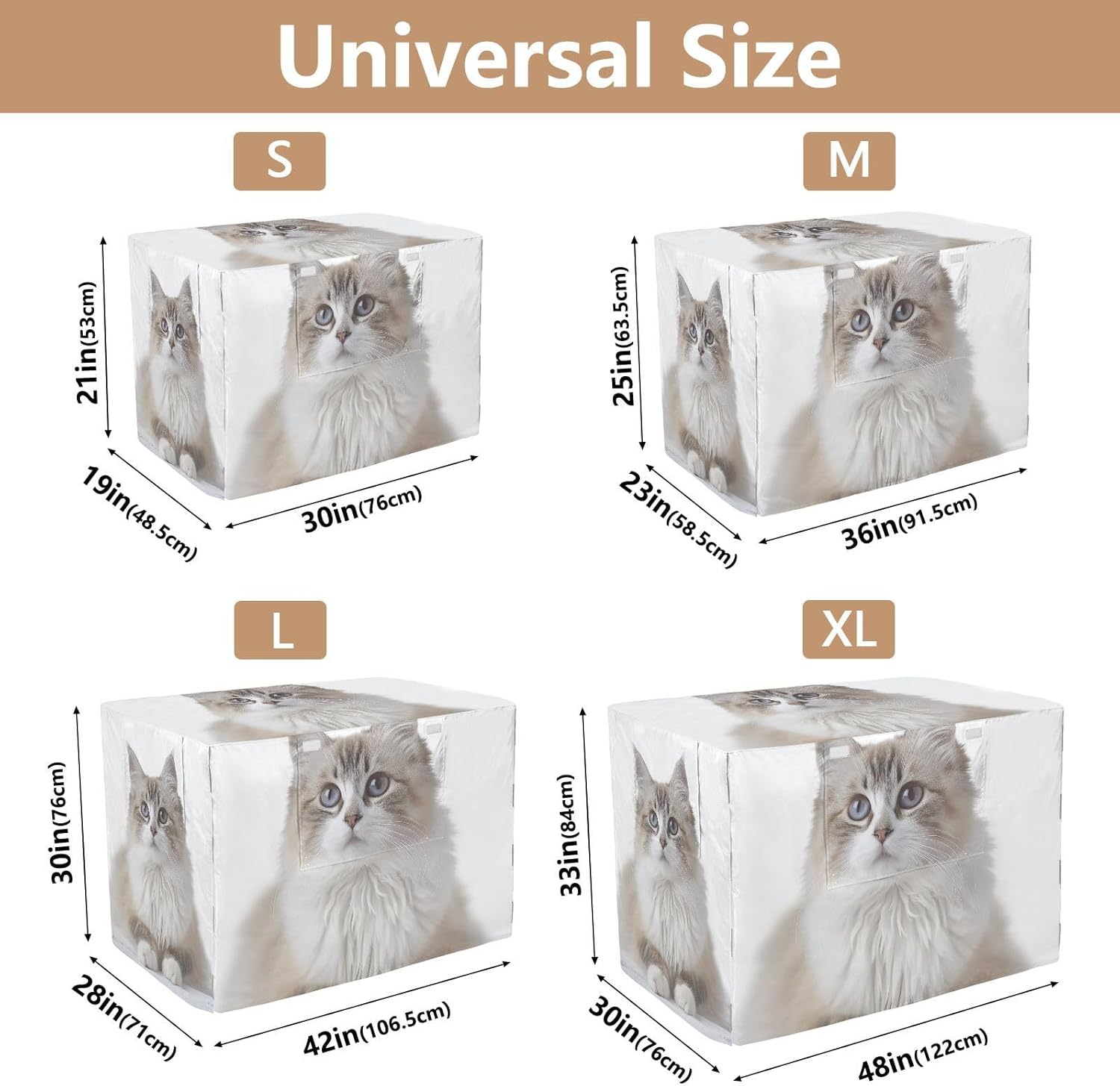 Pet Print Long Haired Cat Dog Crate Cover Universal Size Fit, Pet Cage Cover with Mesh Windows, Large