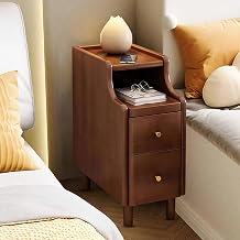 Night Stand,Small Walnut Colored Nightstand,Modern Minimalist Narrow Solid Wood Bedside Table with Drawers,for Bedroom Living Room Couchside