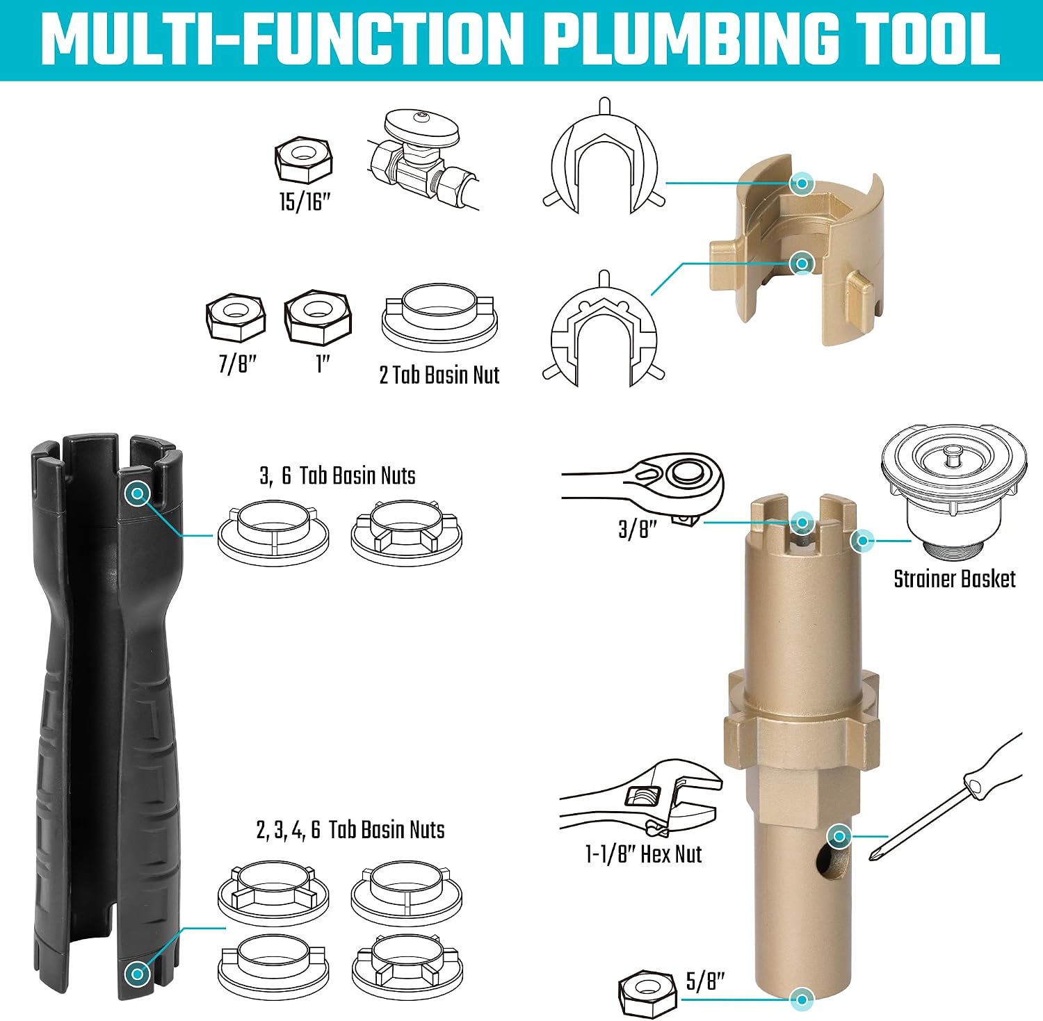 duratech faucet wrench, sink wrench, 8 in 1 plumbing wrench, faucet installation and removal tool for plumbing repair