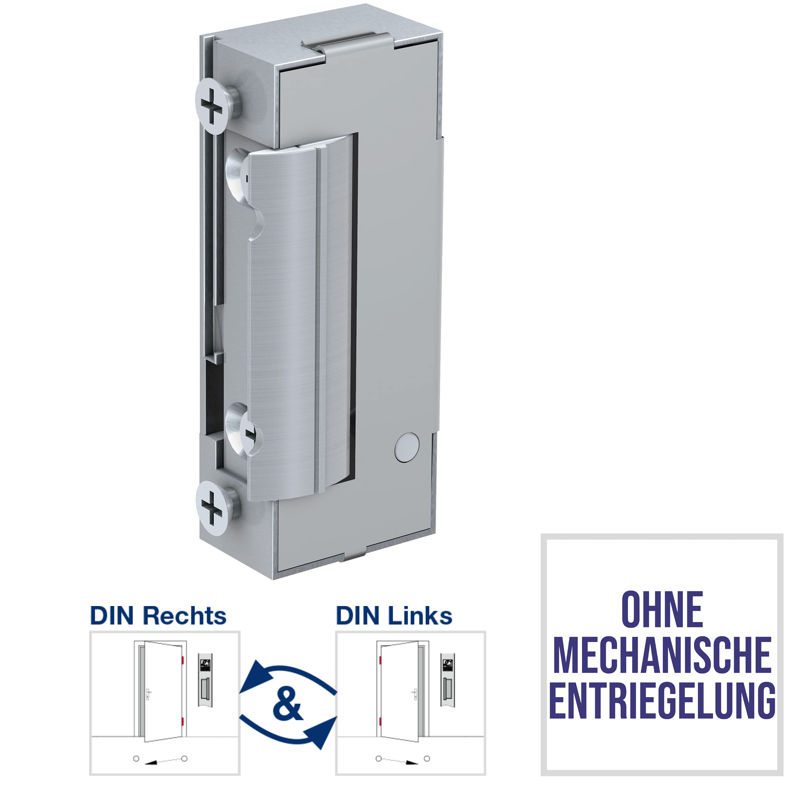 BASI | Elektrischer Türöffner | Universell für DIN rechts und links Türen | Ohne mechanische Entriegelung | 10-24 Volt | Extra Flache Bauform 16,5 mm