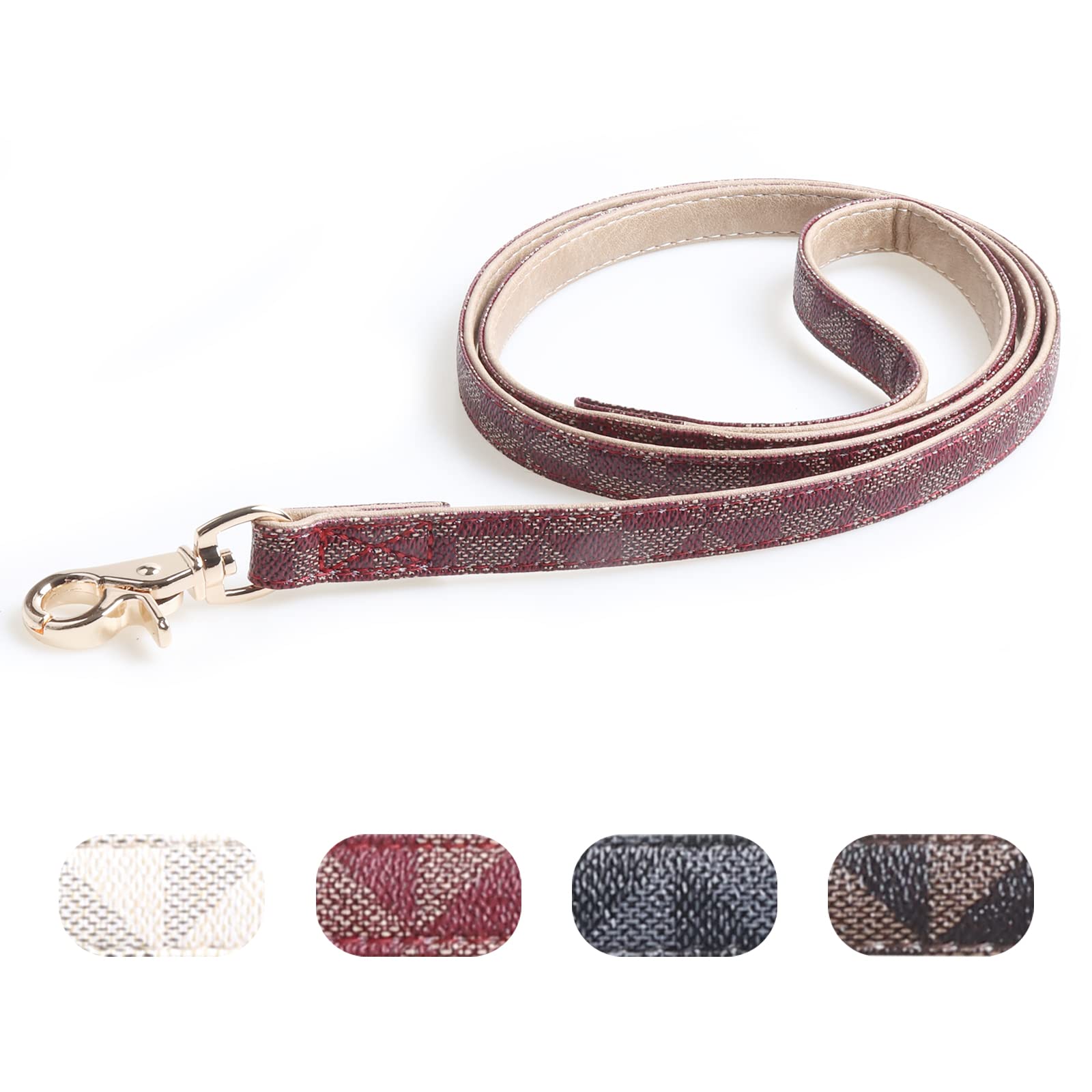 4 ft Puppy Leather Leash, Durable Leather Check Pattern Leash with Metal Buckle, Soft Padded Handle for Comfort, Perfect Leashes for Small and Medium Dog