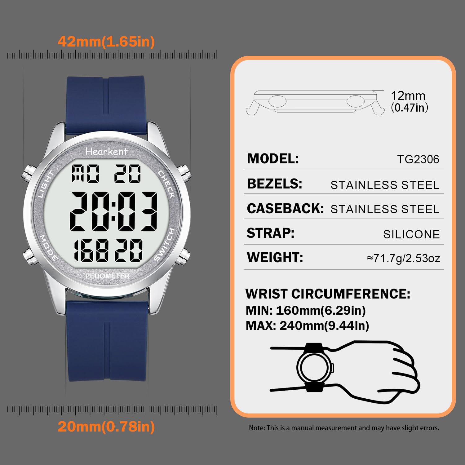 Pedometer Watch for Walking for Senior Non Bluetooth No App Required with Steps Calories Counter and LCD Large Numbers