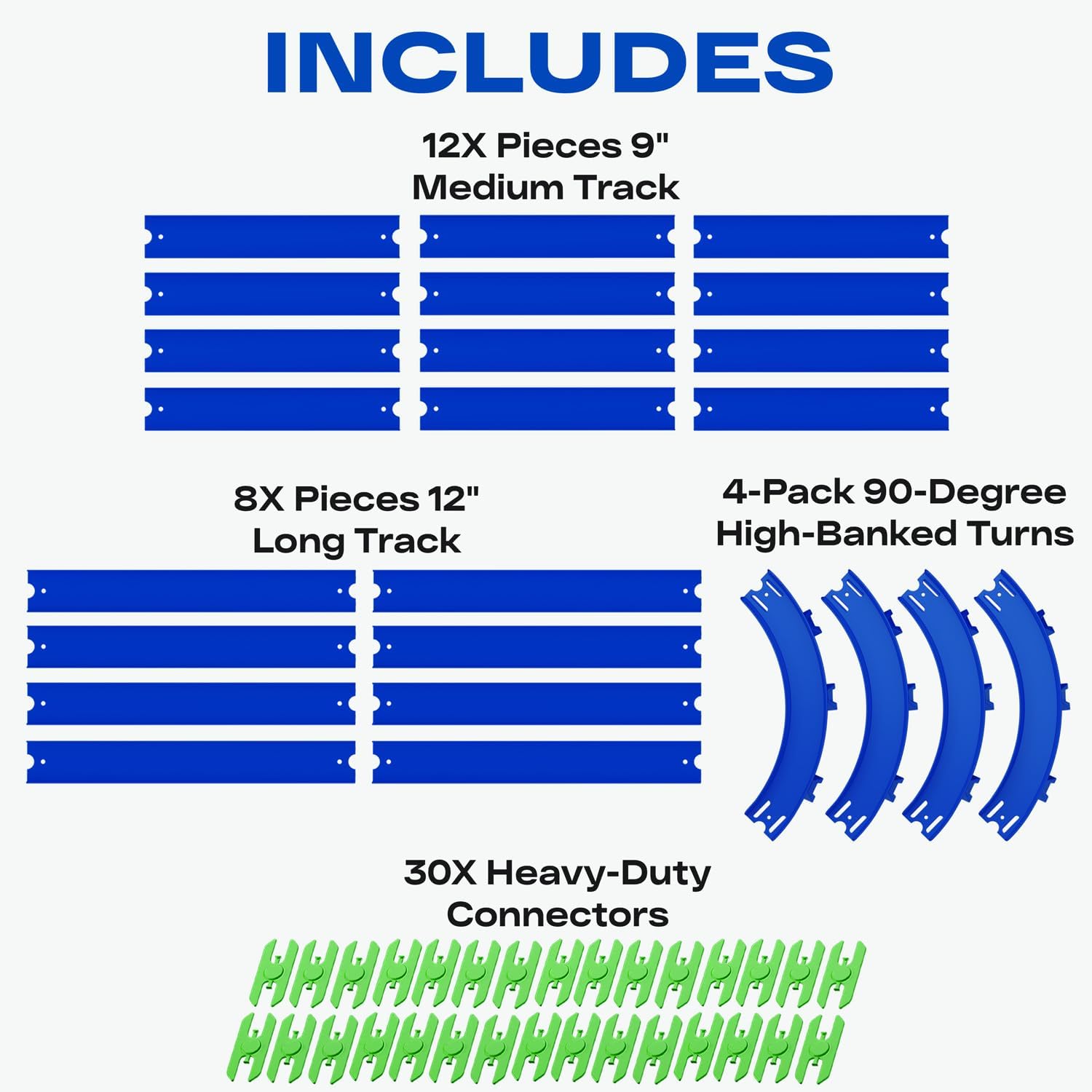 Straight & Curved Track Compatible with Hot Wheels – 24-Piece 1:64 Scale Raceway Expansion (20 Feet Total) – Straights, High-Banked Curves & Connectors