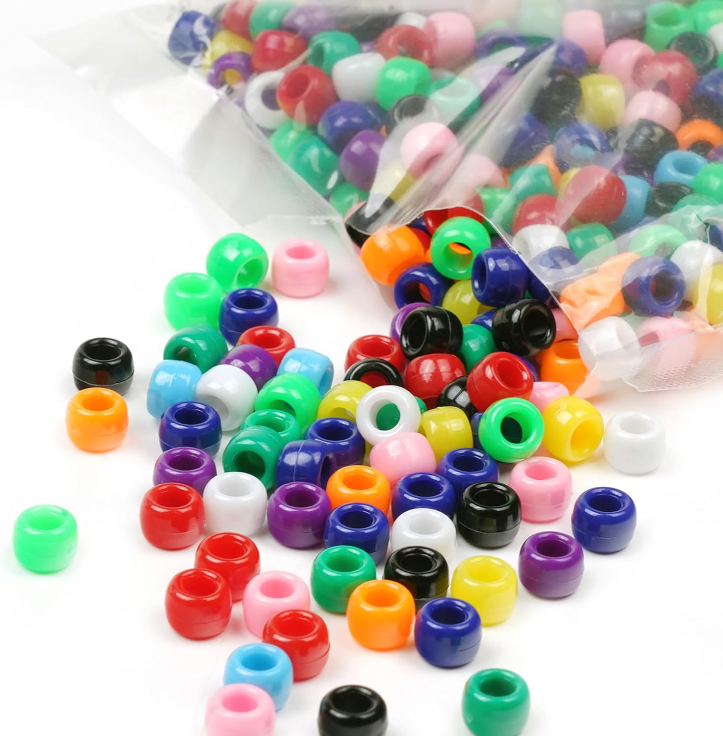 Melius 1000Pcs Pony Beads Bulk, 9mm Acrylic Colorful Pony Beads for Bracelets, Hair Braids, Jewelry Making (Solid Colors)