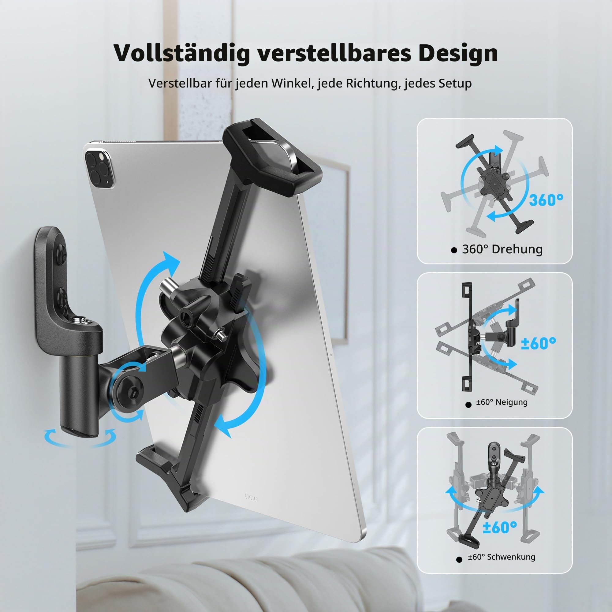AboveTEK Tablet-Wandhalterung, 360° drehbare iPad halterung mit Diebstahlschutzschloss und Schlüssel,Passend für 7,9"–14,6"-Tablets, sicherer Tablet-Wandhalter aus hochwertigem Stahl und Zinklegierung