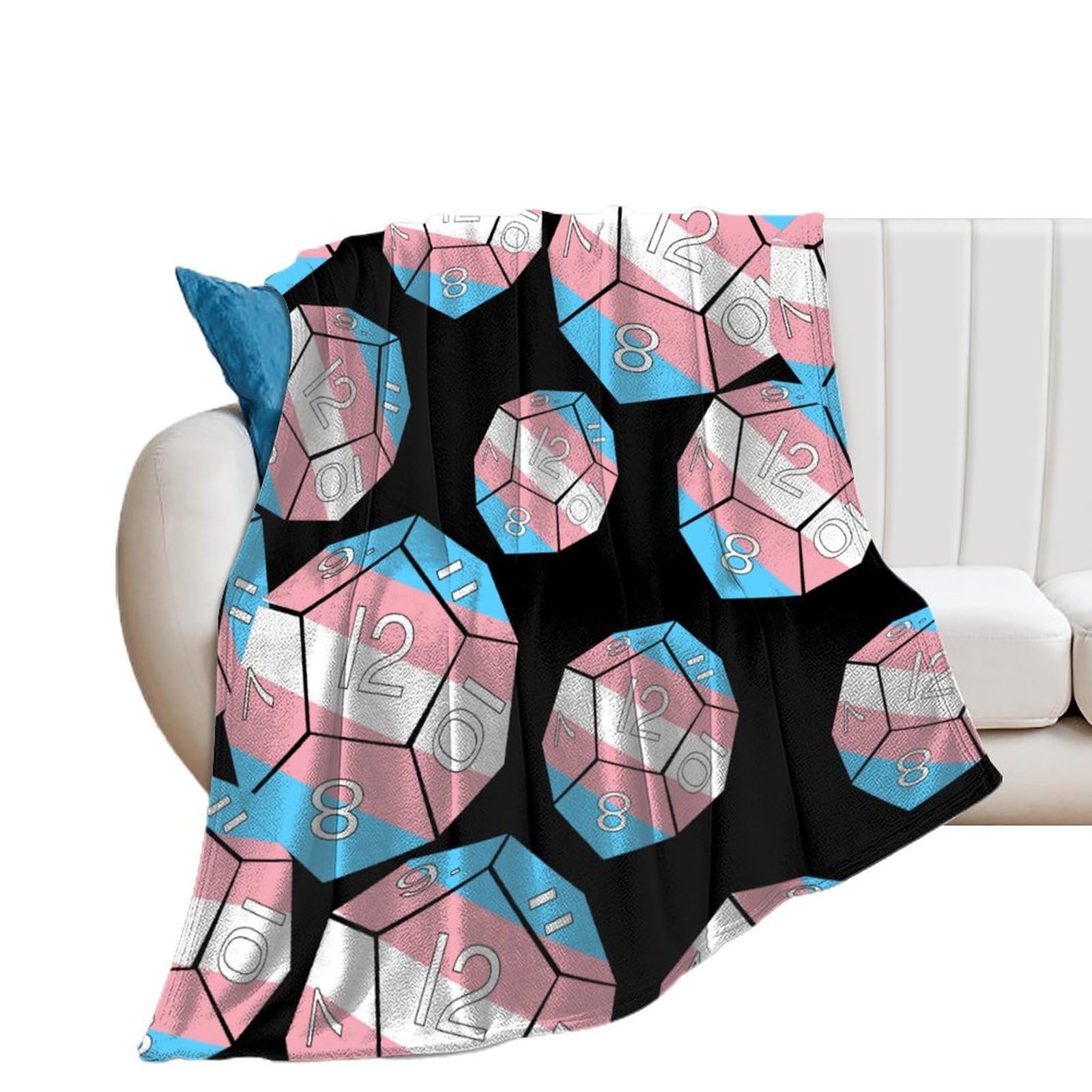 Nclqvjxzkhw Men's Style Transgender Flag Dice Dragons Dungeons Flannel Blanket Soft Throw Blankets Bed Couch Sofa Travel