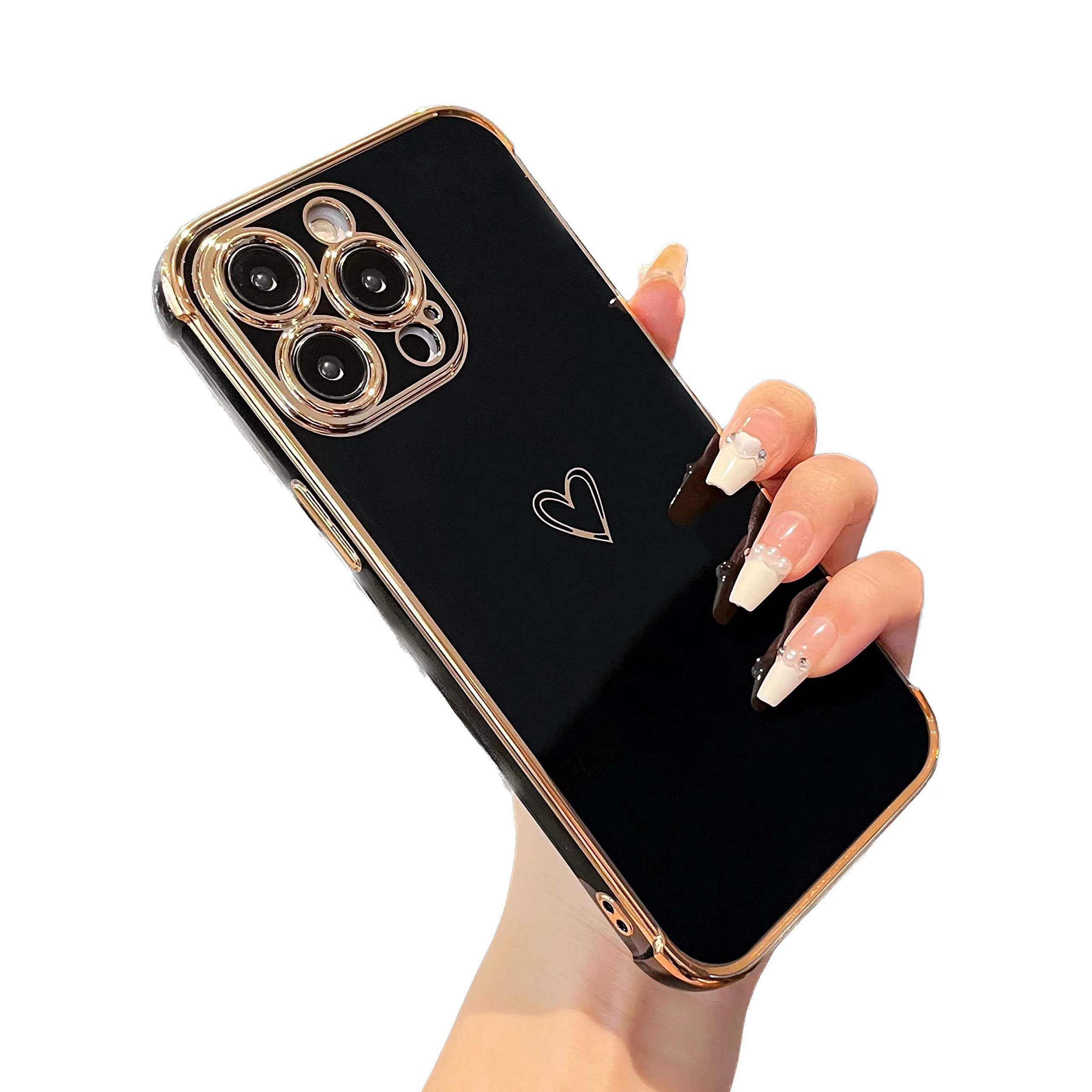 ZTOFERA Designed for iPhone 11 Pro Max 6.7 inch Case,Cute Plating Edge Love Hearts Pattern with Camera Lens Protection Phone Cover for Girls Women,