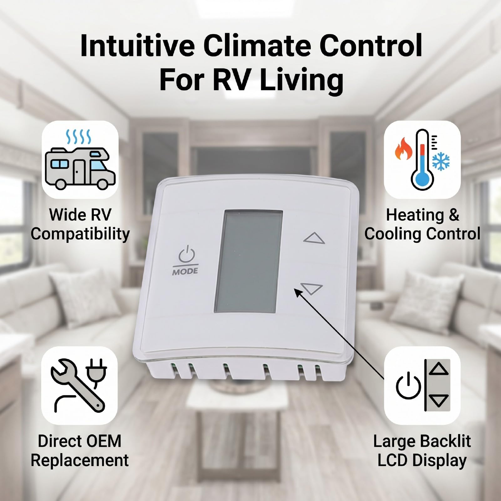 banapoy 3316230.000 Zestaw Termostatu ściennego do Jednostrefowego RV ze skrzynką przekaźnikową, Cyfrowy Termostat ścienny z Wyświetlaczem Heat Cool, do Klimatyzatorów