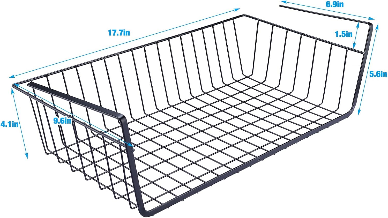 HOMOKUS 5 Pack Large Under Shelf Basket for Storage,Hanging Wire Basket Shelves,Under Cabinet Add-on Storage Racks,Slide-in Shelf Baskets Organizer for Kitchen Pantry Counter Desk Bookshelf (Black)