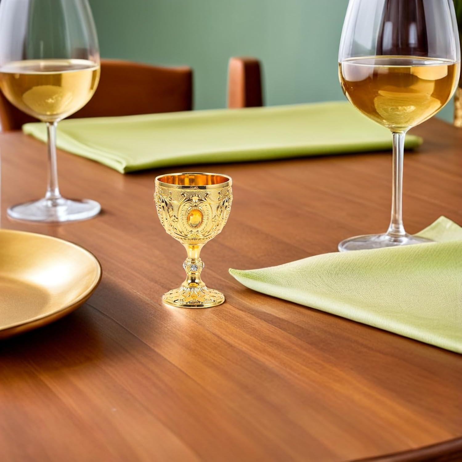 LUOZZY 6 Pcs Vintage Metal Goblet Set with Ornate Engravings - Antique Style Chalice for Wine Tasting and Medieval Decor