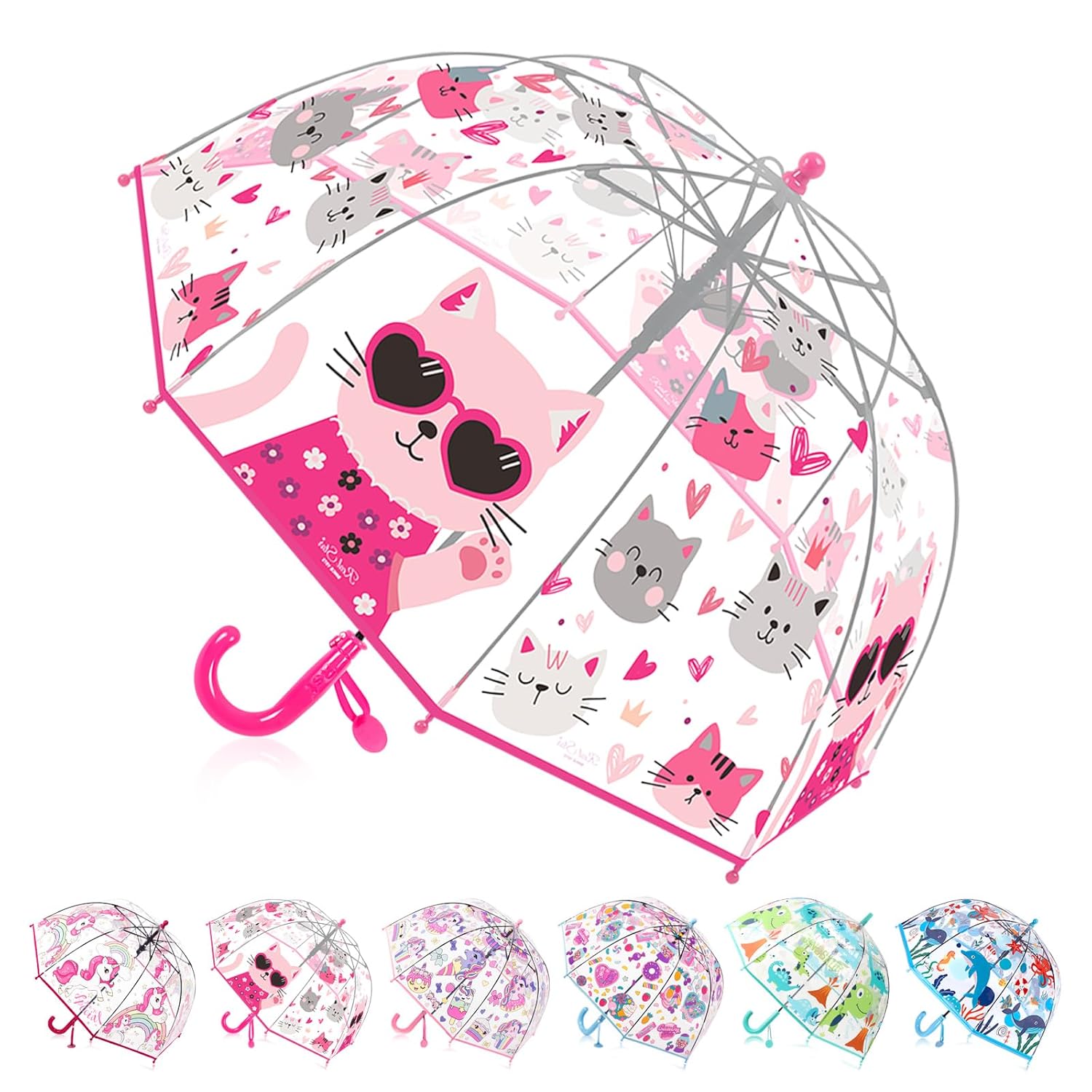Kids Clear Bubble Umbrella for Girls Boys Transparent Dome Umbrella for Kids Ages 3 10 Auto-Open Windproof Rain