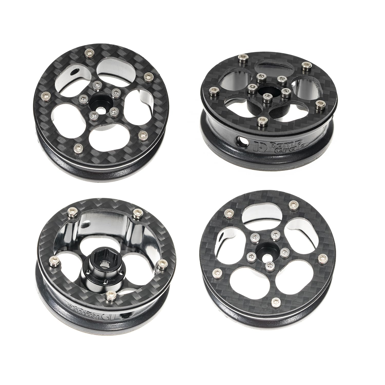 RampCrab 1.8" (46mm) Super Wheels, Carbon fibre Beadlock Wheels, fit fot SCX24, TRX4M, FCX24, FCX24M, CR18P, Style B