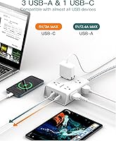 Vista 6 de Cargador de pared USB, extensor de 5 tomas de corriente con 4 puertos de carga USB (1 salida USB C) y regleta de alimentación protectora