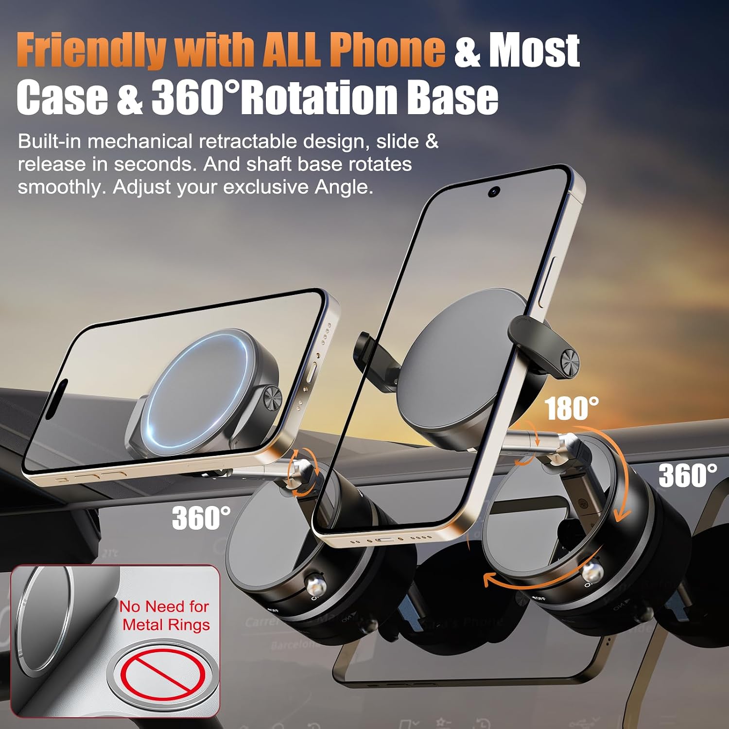 OOCC Magnetic Phone Holders for Your Car, 360°Rotating Adjustable Magsafe Car Phone Mount, Foldable Vacuum Magnetic Car Phone Holder for All Smartphones & All Car Models, Black