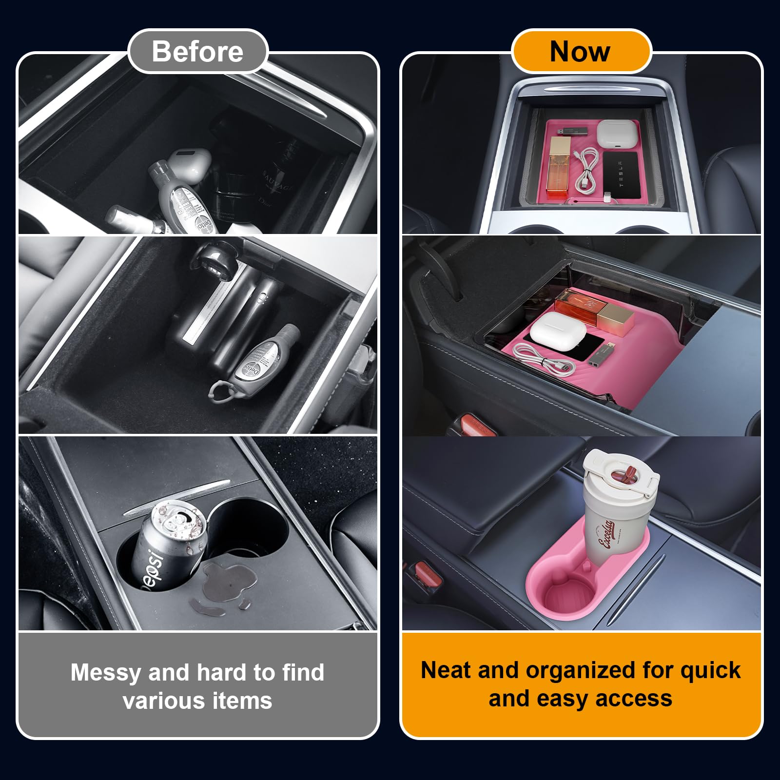 BANKKY Center Console Organizer Tray 5PCS for Tesla Model Y Accessories 2024-2020(Not Fit Model Y Juniper), Armrest Storage Tray and Hidden Storage Box, Cup Holder Insert, Under Seat Storage Box