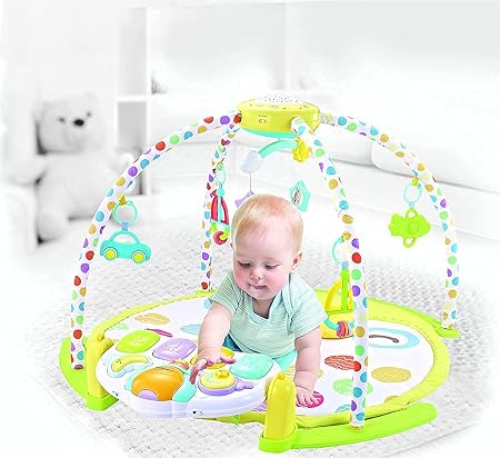 Dratal Baby Gym and Playmats - Kick and Play Piano Baby Play Mat for Infants and Newborn - Baby Activity Gym Playmat with Rotating Star Mobile & Star Projector - Machine Washable