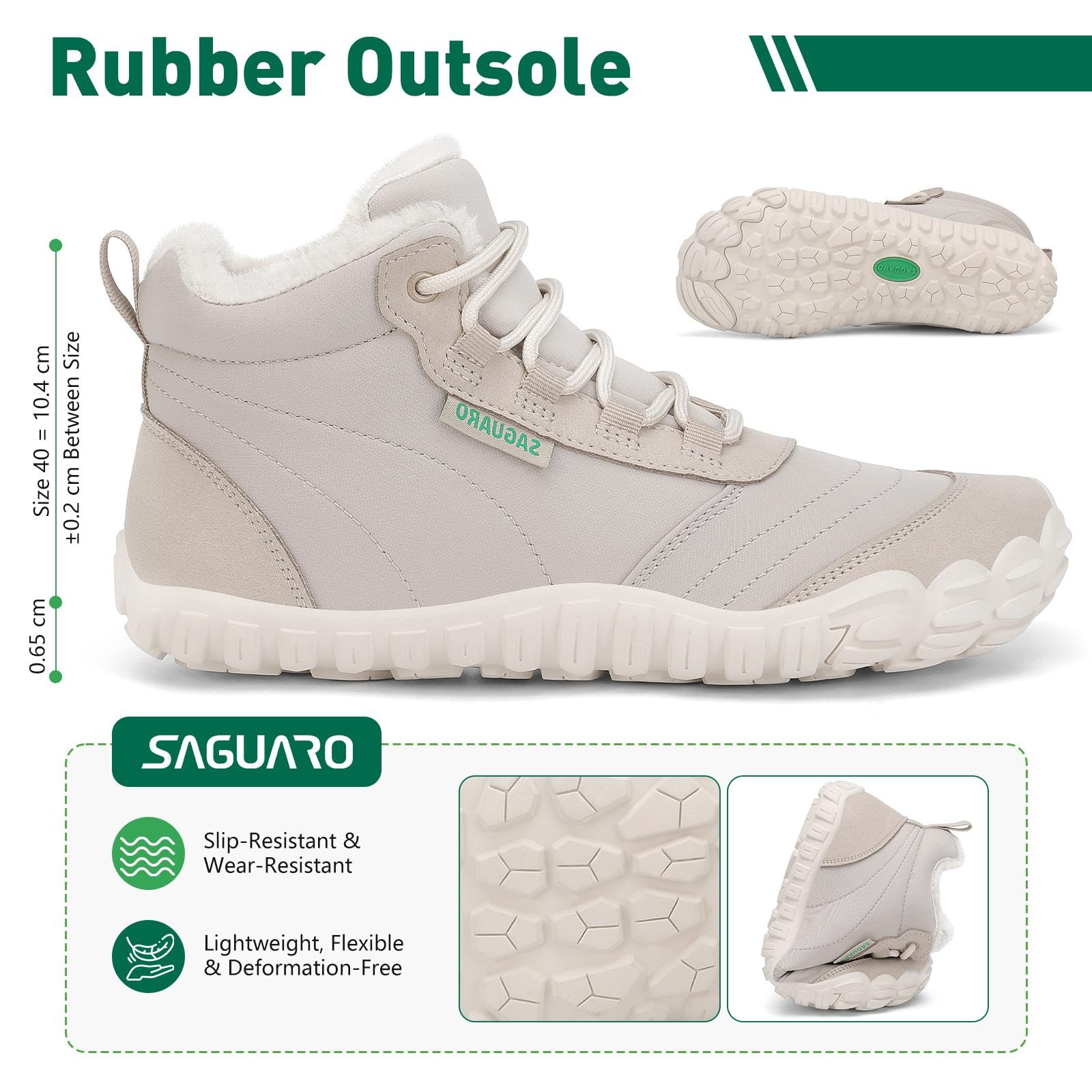 SAGUARO Stivaletti Barefoot Donna Invernali - Imbottiti Caldi, Punta Ampia & Suola a Drop Zero, Gr.36-42