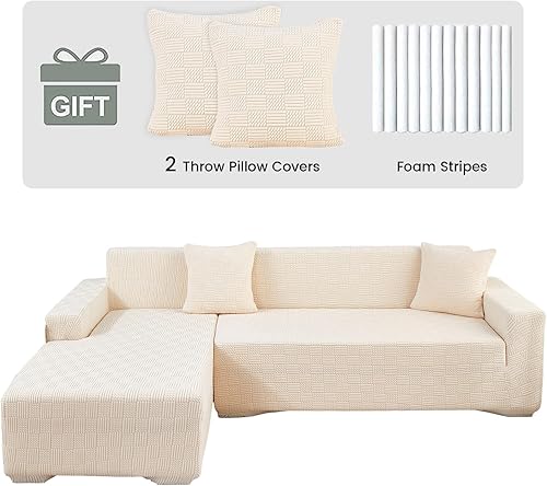 Miniatura 3 de ele ELEOPTION Funda para sofá modular, funda universal de tela elástica para sofá, 2 piezas para sofá modular en forma de L, protector de sofá