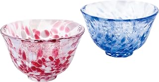 Tsugaru Biidoro, Handcrafted Glass Sake Cups, Set of 2, Pink and Blue