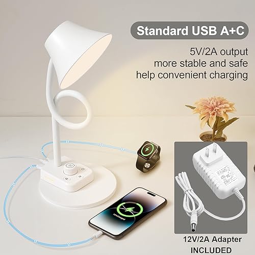 Miniatura 4 de BOHON Lámpara LED de escritorio para oficina en casa, lámparas de noche totalmente regulables con puerto de carga USB A y C, lámpara de lectura de 5