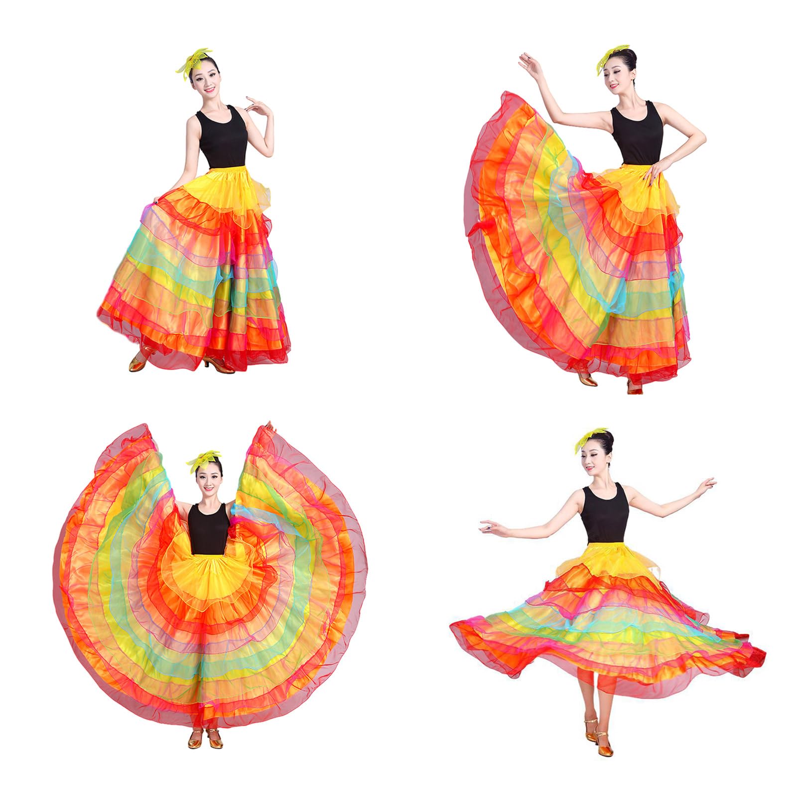 Jupe Longue Danse Du Ventre / Flamenco / Ballet Mexicain - Jupe Élastique Fluide Polyester, Costume Folklorique Femme Et Fille