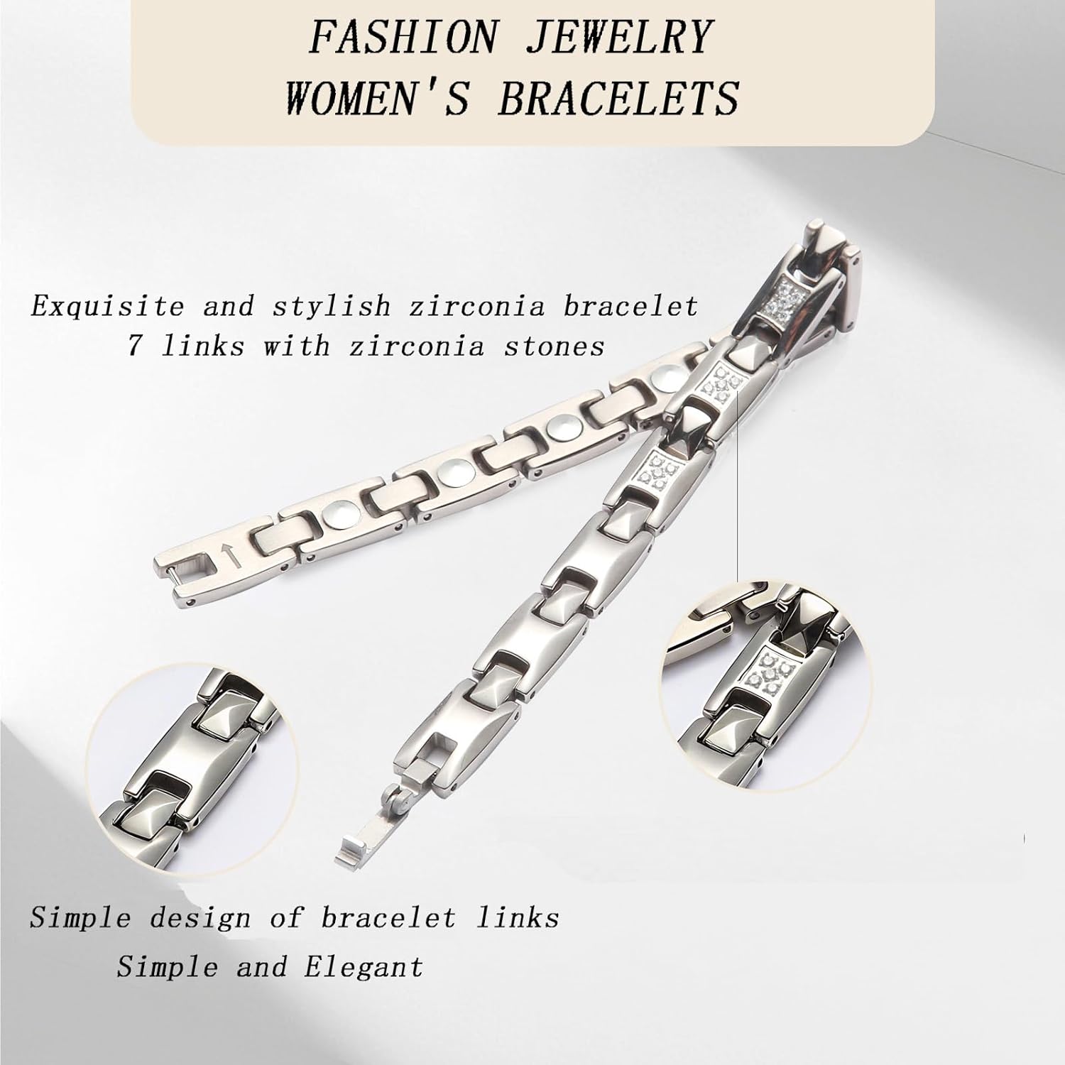 KYOSI Magnetic Bracelets for Women,Stainless Steel/Titanium Bracelet with Cubic Zirconia,Womens Magnet Bracelet Fashion Zircon Jewelry Womens Gift