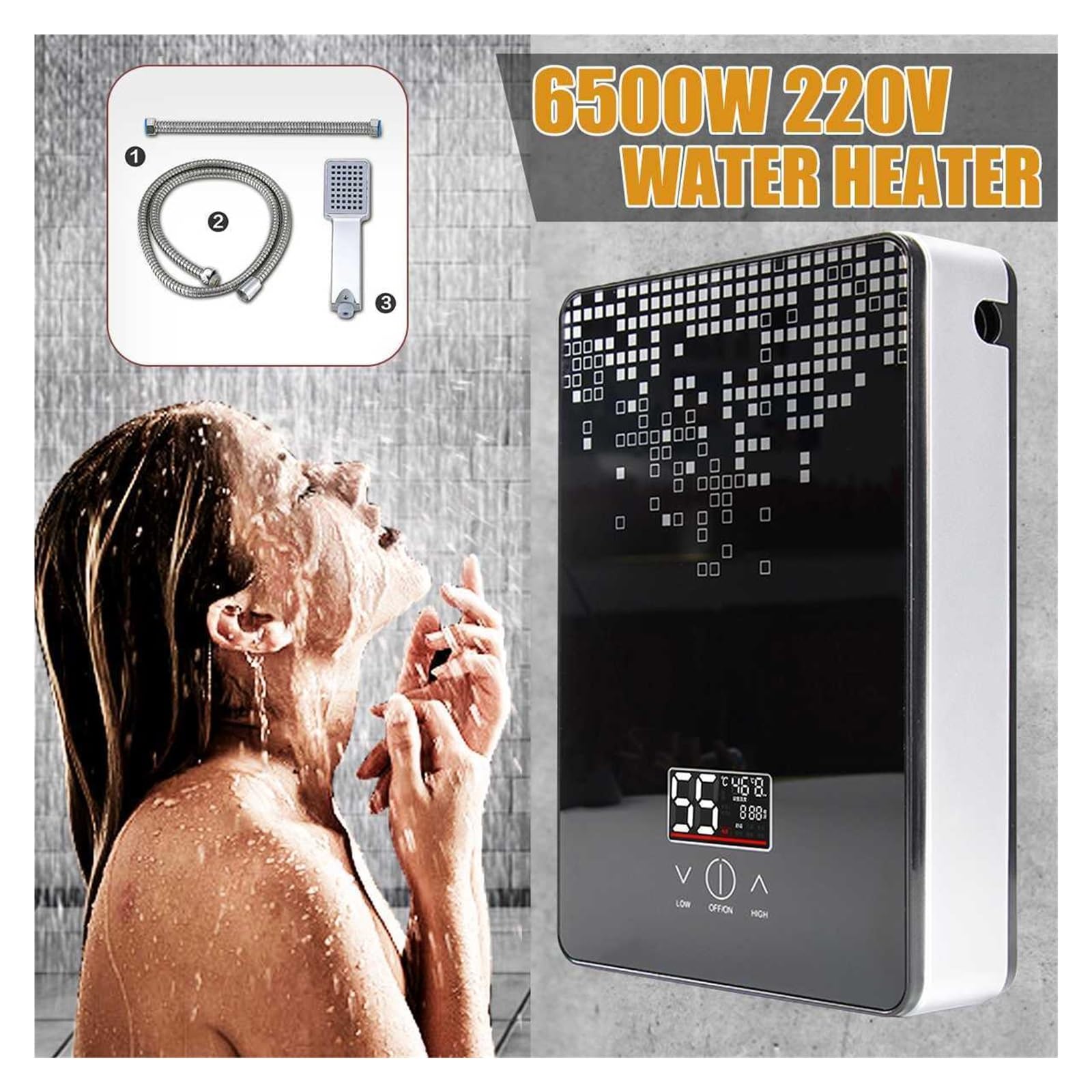 Elektryczny podgrzewacz wody przepływowy, 6500W Elektryczny Podgrzewacz Wody Łazienka Prysznic Wielofunkcyjny Gospodarstwa Domowego Natychmiastowy Bezzbiornikowy Wyświetlacz Temperatury Bojler Ciepłej