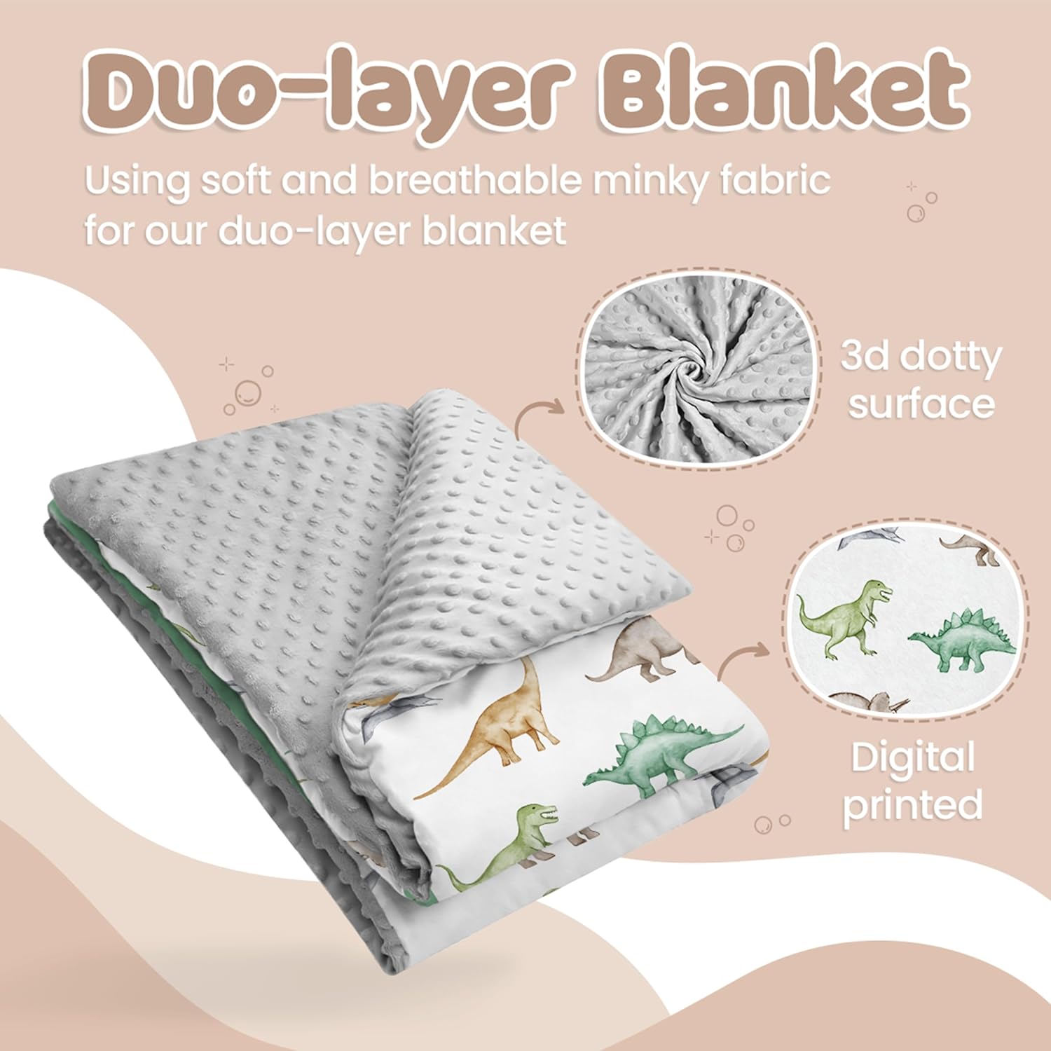 Dinosaurs Blanket for Boys - 30 x 40 Minky Kid Blankets Gift for Kids on Christmas Birthday - Image 2