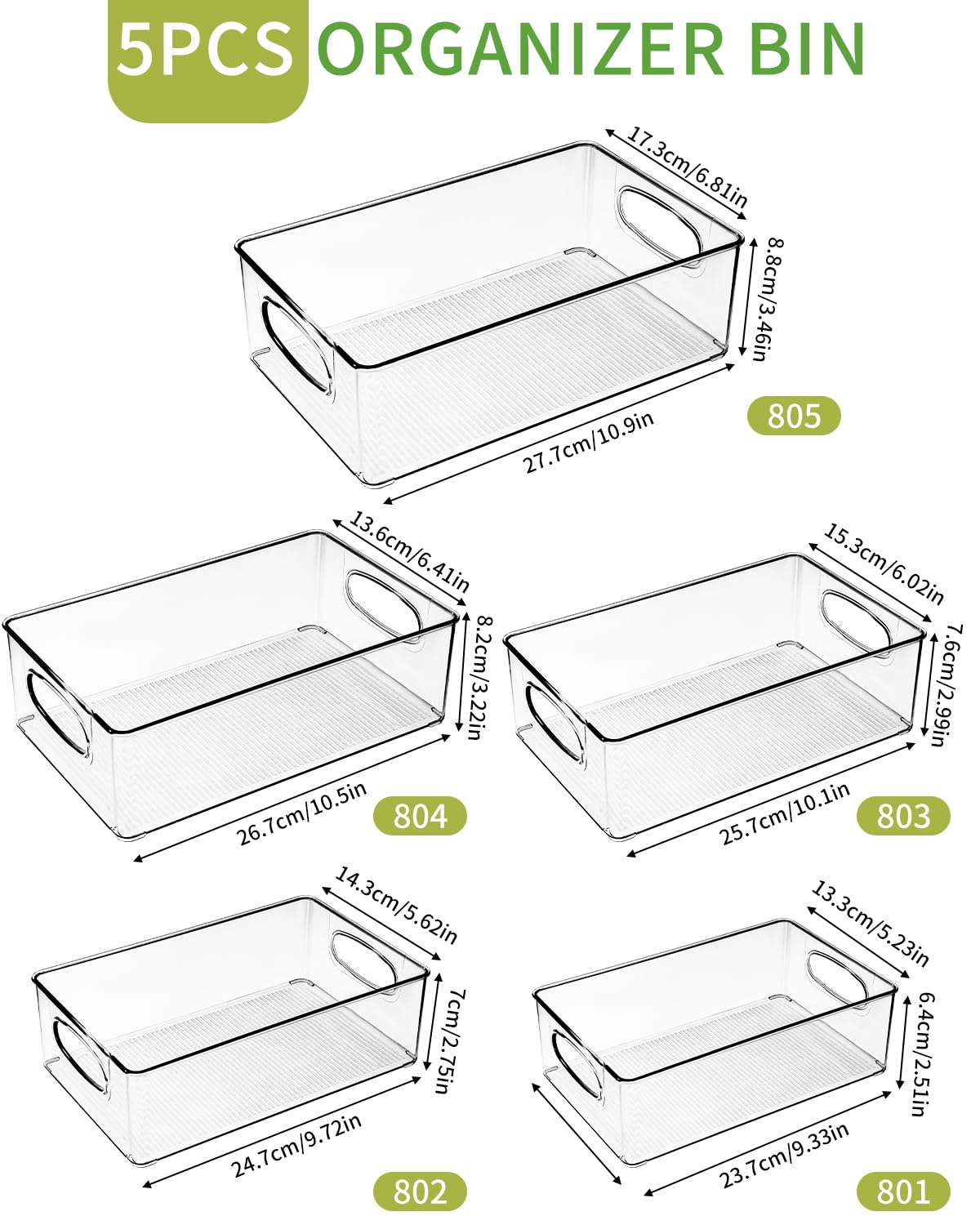 PERMUST Set di 5 Organizer Frigorifero, Impilabile Contenitori, Organizzatore Cucina Trasparente, Contenitori per Frigorifero Senza BPA, parete e soffitto