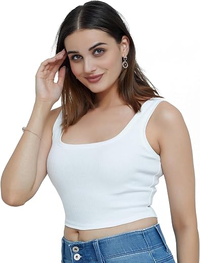 Istyle Can Women's Knitted Sleeveless Solid Square Neck Crop Tank Tops